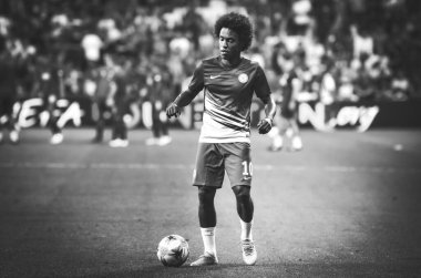 Istanbul, Turkey - August 14, 2019: Willian player during the UEFA Super Cup Finals match between Liverpool and Chelsea in Vodafon Arena stadium, Turkey