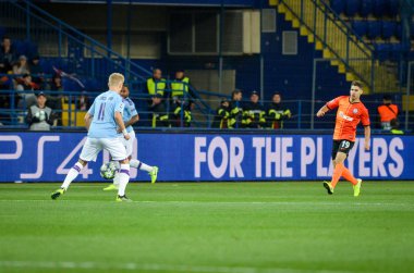KHARKIV, UKRAINE - September 18, 2019:  Oleksandr Zinchenko player during the UEFA Champions League match between Shakhtar Donetsk vs Manchester City (England), Ukraine