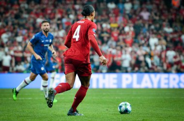 Istanbul, Turkey - August 14, 2019: Virgil van Dijk player during the UEFA Super Cup Finals match between Liverpool and Chelsea at Vodafone Park in Vodafone Arena, Turkey