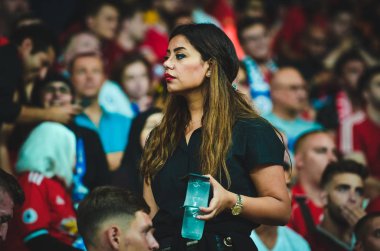 Istanbul, Turkey - August 14, 2019: Liverpool Football fans and spectators during the UEFA Super Cup Finals match between Liverpool and Chelsea at Vodafone Park in Vodafon Arena, Turkey