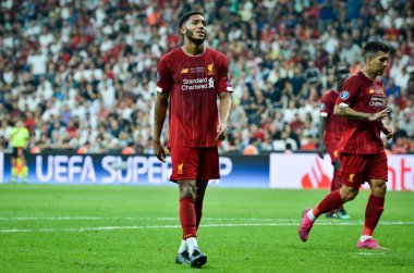 Istanbul, Turkey - August 14, 2019: Joe Gomez player during the UEFA Super Cup Finals match between Liverpool and Chelsea at Vodafone Park in Vodafone Arena, Turkey