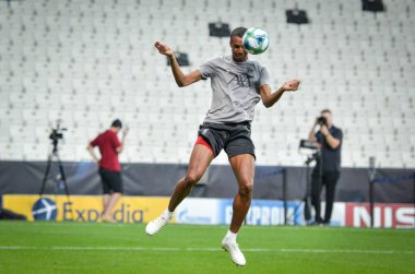 İstanbul, Türkiye - 14 Ağustos 2019: Joel Matip Uefa Süper Kupası Finalleri öncesinde Liverpool ile Chelsea arasında Vodafone Park, Vodafone Arena, Türkiye