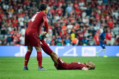 Istanbul, Turkey - August 14, 2019: Fabinho and Virgil van Dijk during the UEFA Super Cup Finals match between Liverpool and Chelsea at Vodafone Park in Vodafone Arena, Turkey