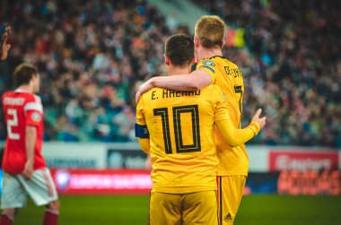 SAINT-PETERSBURG, RUSSIA - November 16, 2019: Eden Hazard celebrate goal scored during UEFA EURO 2020 qualifying match between national team Russia against Belgium, Russia