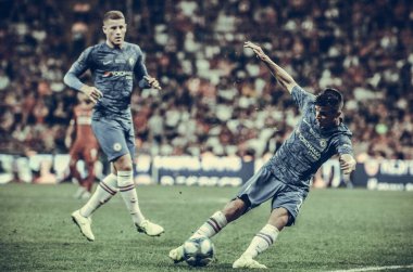 İstanbul, Türkiye - 14 Ağustos 2019: Türkiye 'nin Vodafone Arena kentindeki Vodafone Park' ta Liverpool ile Chelsea arasında oynanan Uefa Süper Kupası Finalleri sırasında futbolcu