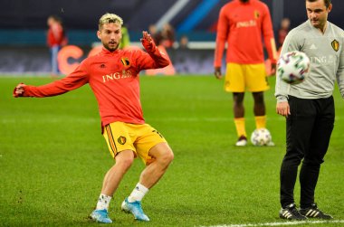 SAINT-PETERSBURG, RUSSIA - November 16, 2019: Dries Mertens and Belgium national football team training session during UEFA EURO 2020 qualifying match between Russia against Belgium, Russia