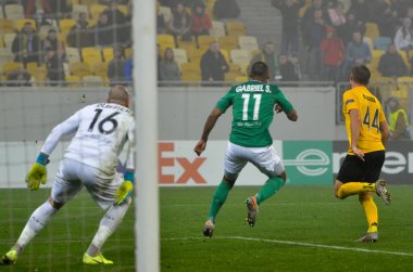 Lviv, Ukrayna - 07 Kasım 2019: Alexandria (Ukrayna) ile Saint Etienne (Fransa), Ukrayna arasındaki Uefa Avrupa Ligi karşılaşmasında Gabriel Silva oyuncusu