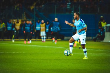 KHARKIV, UKRAINE - September 18, 2019: Raheem Sterling during the UEFA Champions League match between Shakhtar Donetsk vs Manchester City (England), Ukraine
