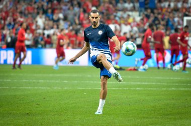 İstanbul, Türkiye - 14 Ağustos 2019: Vodafon Arena, Türkiye 'de Liverpool ile Chelsea arasında oynanan Uefa Süper Kupası Finalleri sırasında Davide Zappacosta