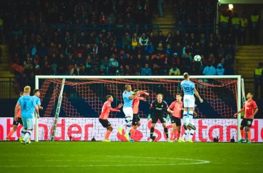 KHARKIV, UKRAINE - September 18, 2019: Football player during the UEFA Champions League match between Shakhtar Donetsk vs Manchester City (England), Ukraine