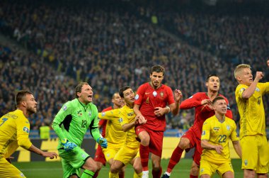 Kyiv, Ukrayna - 14 Ekim 2019: Uefa Euro 2020 ön eleme maçında Ukrayna milli takımı Ukrayna milli takımı Ukrayna ile oynamıştır.