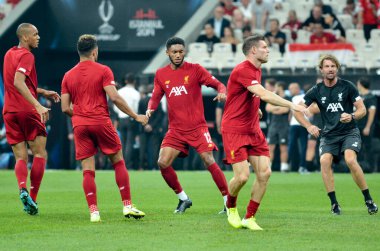 Istanbul, Turkey - August 14, 2019: Football player during the UEFA Super Cup Finals match between Liverpool and Chelsea in Vodafon Arena stadium, Turkey