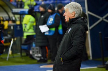 KHARKIV, UKRAINE - December 11, 2019: Coach Gian Piero Gasperini player during the UEFA Champions League match between Shakhtar vs Atalanta Bergamasca Calcio BC (Italy), Ukraine