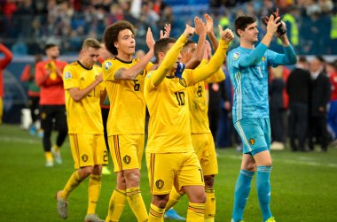 SAINT-PETERSBURG, RUSSIA - November 16, 2019: Belgian national football team thanks fans for their support after UEFA EURO 2020 qualifying match between Russia against Belgium, Russia