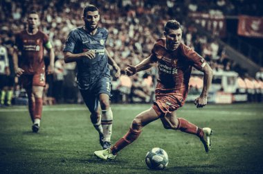 Istanbul, Turkey - August 14, 2019: James Milner during the UEFA Super Cup Finals match between Liverpool and Chelsea at Vodafone Park in Vodafone Arena, Turkey