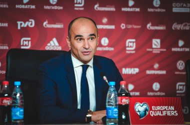 SAINT-PETERSBURG, RUSSIA - November 16, 2019: Coach Roberto Martinez at a press conference during UEFA EURO 2020 qualifying match, Russia
