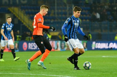 KHARKIV, UKRAINE - December 11, 2019:  Ruslan Malinovskyi player during the UEFA Champions League match between Shakhtar vs Atalanta Bergamasca Calcio BC (Italy), Ukraine