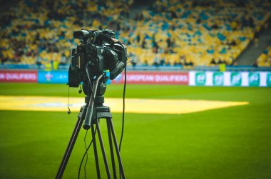 KYIV, UKRAINE - October 14, 2019: TV camera during the UEFA EURO 2020 qualifying match between national team Ukraine against Portugal national team, Ukraine