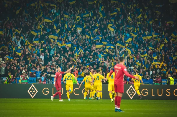 Kyiv Ukraine Outubro 2019 Seleção Ucraniana Celebra Gol Marcado Durante — Fotografia de Stock