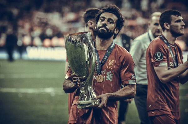 Istanbul Turkey August 2019 Mohamed Salah Celebrate Uefa Super Cup — стокове фото