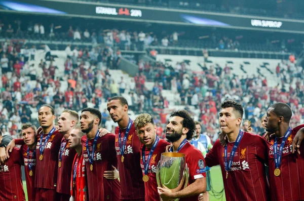 Istambul Turquia Agosto 2019 Mohamed Salah Celebra Vitória Com Equipa — Fotografia de Stock