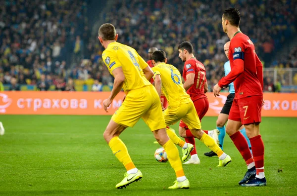 Kyiv Ukraine Outubro 2019 Cristiano Ronaldo Durante Partida Qualificação Uefa — Fotografia de Stock