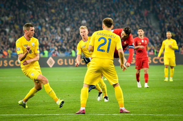 Kyiv Ukraine Outubro 2019 Jogador Oleksandr Karavaiev Durante Jogo Qualificação — Fotografia de Stock