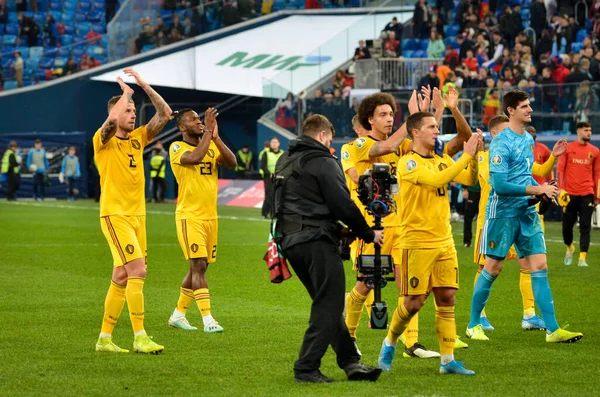 Saint Petersburg Rusia Noiembrie 2019 Echipa Națională Fotbal Belgiană Mulțumește — Fotografie, imagine de stoc