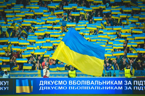 Kijev Ukrajna Október 2019 Nagy Nemzeti Zászló Ukrajna Lelátón Során — Stock Fotó