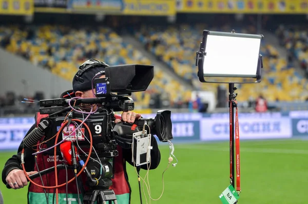 Kyiv Ukrayna Ekim 2019 Kameralı Kameramanı Uefa Euro 2020 Eleme — Stok fotoğraf