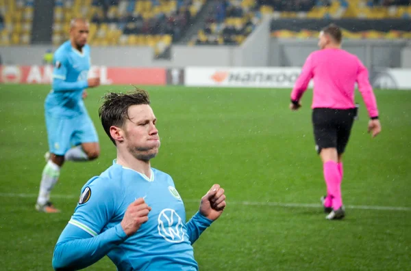 Lviv Oekraïne November 2019 Wout Weghorst Viert Doelpunt Tijdens Uefa — Stockfoto