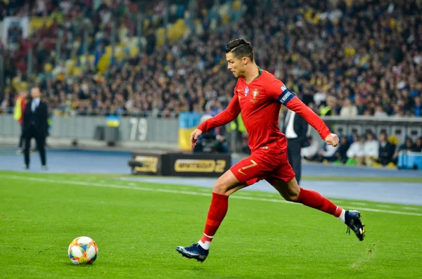 Kijów Ukraina Października 2019 Cristiano Ronaldo Zawodnik Podczas Meczu Kwalifikacyjnego — Zdjęcie stockowe
