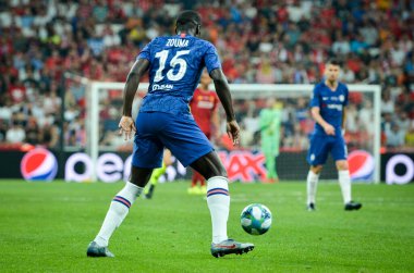 Istanbul, Turkey - August 14, 2019: Kurt Zouma during the UEFA Super Cup Finals match between Liverpool and Chelsea at Vodafone Park in Vodafone Arena, Turkey