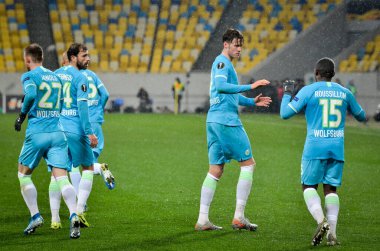 Lviv, Ukrayna - 28 Kasım 2019: Wolfsburg takımı Uefa Avrupa Ligi 'nde Alexandria Wolfsburg (Almanya) ile Ukrayna arasındaki maçta gol attı.