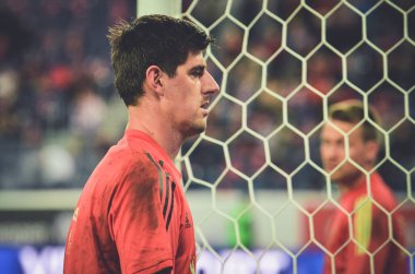 SAINT-PETERSBURG, RUSSIA - November 16, 2019: Thibaut Courtois and Belgium national football team training session during UEFA EURO 2020 qualifying match between Russia against Belgium, Russia