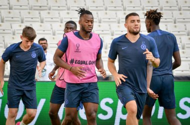 İstanbul, Türkiye - 14 Ağustos 2019: Mateo Kovaciç ve Uefa Süper Kupası Finalleri öncesinde Vodafone Arena, Türkiye 'deki Vodafone Park' ta Liverpool ve Chelsea arasında oynanan antrenman oturumu