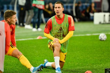 SAINT-PETERSBURG, RUSSIA - November 16, 2019: Eden Hazard and Belgium national football team training session during UEFA EURO 2020 qualifying match between Russia against Belgium, Russia