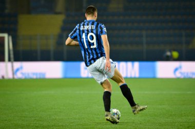 KHARKIV, UKRAINE - December 11, 2019: Berat Djimsiti player during the UEFA Champions League match between Shakhtar vs Atalanta Bergamasca Calcio BC (Italy), Ukraine