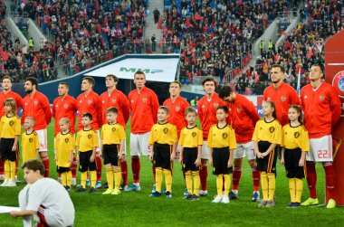 SAINT-PETERSBURG, RUSSIA - November 16, 2019: Russia national team during UEFA EURO 2020 qualifying match between national team Russia against Belgium national team, Russia