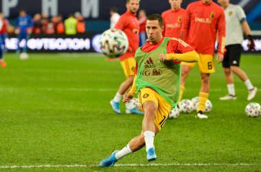 SAINT-PETERSBURG, RUSSIA - November 16, 2019: Eden Hazard and Belgium national football team training session during UEFA EURO 2020 qualifying match between Russia against Belgium, Russia