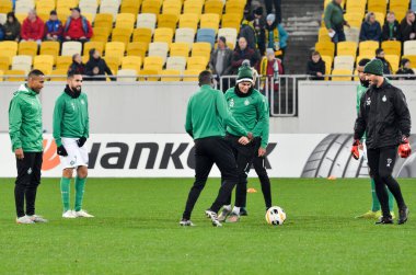 LVIV, UKRAINE - November 07, 2019: AS Saint Etienne player training session during the UEFA Europa League match between Alexandria (Ukraine) vs AS Saint Etienne (France), Ukraine