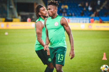 DNIPRO, UKRAINE - September 10, 2019: Samuel Chukwueze player during the friendly match between national team Ukraine against Nigeria national team, Ukraine