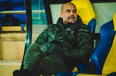 KHARKIV, UKRAINE - September 18, 2019: Pep Guardiola coach during the UEFA Champions League match between Shakhtar Donetsk vs Manchester City (England), Ukraine