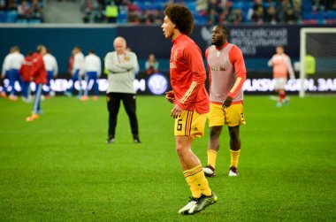 SAINT-PETERSBURG, RUSSIA - November 16, 2019: Axel Witsel and Belgium national football team training session during UEFA EURO 2020 qualifying match between Russia against Belgium, Russia