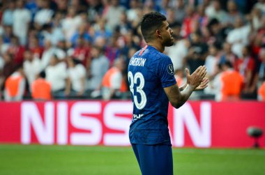 Istanbul, Turkey - August 14, 2019: Chelsea Football player thanks fans or their support during the UEFA Super Cup Finals match between Liverpool and Chelsea at Vodafone Park, Turkey