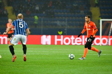 KHARKIV, UKRAINE - December 11, 2019: Andrea Masiello during the UEFA Champions League match between Shakhtar vs Atalanta Bergamasca Calcio BC (Italy), Ukraine