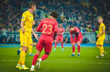 Kyiv, Ukrayna - 14 Ekim 2019: Uefa Euro 2020 ön eleme karşılaşmasında Joao Felix Portekiz milli takımı Ukrayna ile karşılaşacak