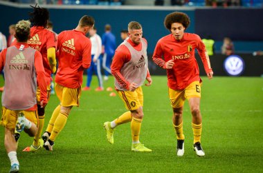 SAINT-PETERSBURG, RUSSIA - November 16, 2019: Axel Witsel and  Belgium national football team training session during UEFA EURO 2020 qualifying match between Russia against Belgium, Russia