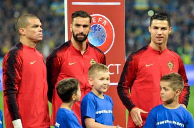 Kyiv, Ukrayna - 14 Ekim 2019: Uefa Euro 2020 ön eleme maçında Ukrayna milli takımı Ukrayna milli takımı Ukrayna ile oynamıştır.
