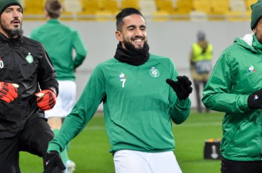 Lviv, Ukrayna - 07 Kasım 2019: Ryad Boudebouz Uefa Avrupa Ligi maçında Alexandria (Ukrayna) - Saint Etienne (Fransa), Ukrayna